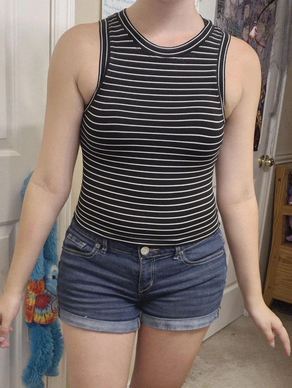 Striped Black & White Sleeveless Ribbed Tank Top